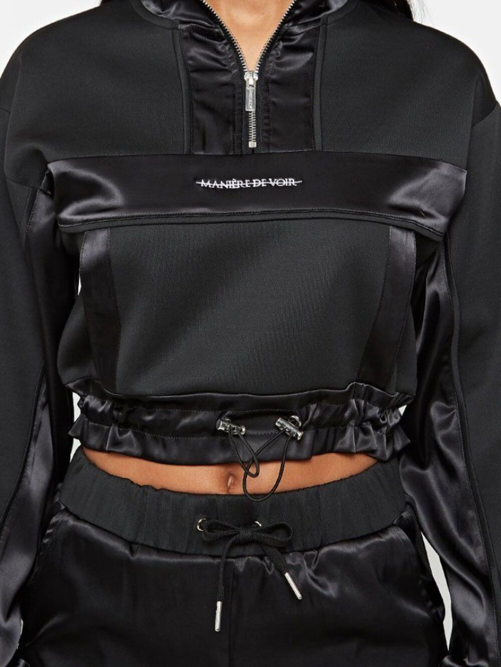Manière de Voir Black Cropped Half-Zip Jacket